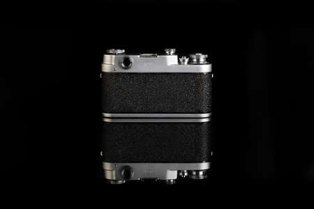 MOSCOW, RUSSIA, FEBRUARY 12, 2021. The Very rare old Soviet 35 mm film rangefinder camera FED-3, released 1961 on black background.のeditorial素材