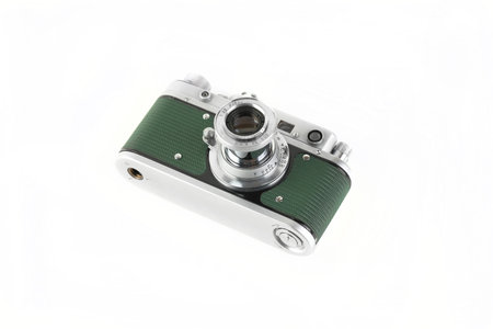 The old rangefinder film camera, Green Body, on white background.