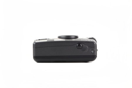The very rare old Soviet automatic film camera Zenit-520, released 2000 on white background.