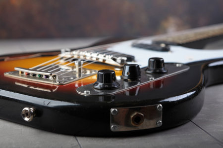 MOSCOW, RUSSIA, JULY 31, 2023. Vintage electric guitar Joana Iris released in 1988 on plastered background.のeditorial素材