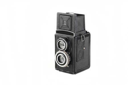 Vintage medium format film TLR camera, on white background. Film TLR camera.の写真素材