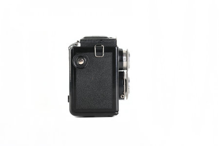 Vintage medium format film TLR camera, on white background. Film TLR camera.の写真素材