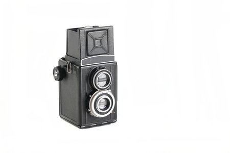 Vintage medium format film TLR camera, on white background. Film TLR camera.の写真素材