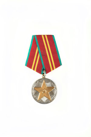 Soviet military medal "15 years of impeccable service" on a white background.の写真素材
