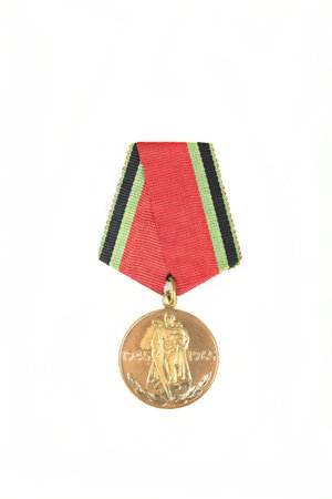Soviet medal of the participant of the Second World War on a white background. 20 years of Victory.の写真素材