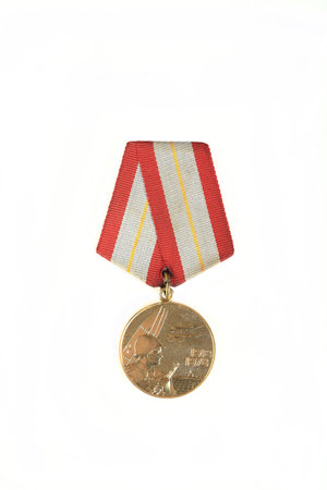 Soviet military medal "60 years of the Armed USSR" on a white background.の写真素材