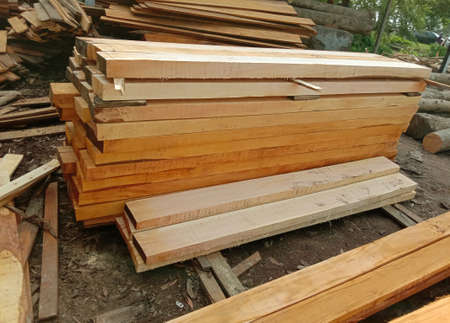 timber stock on saw millの写真素材