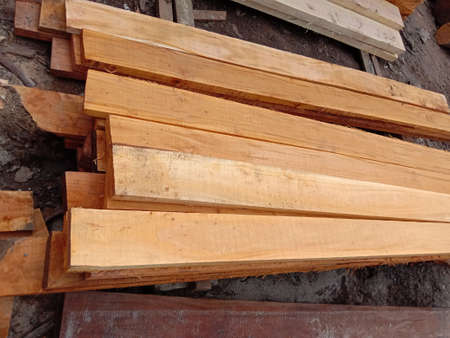 timber stock on saw millの写真素材