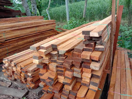 timber stock on saw millの写真素材