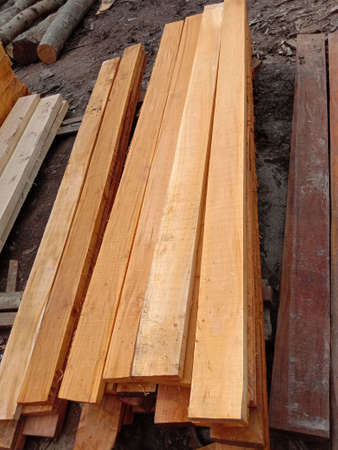 timber stock on saw millの写真素材