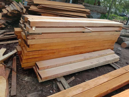 timber stock on saw millの写真素材