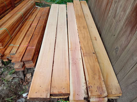 timber stock on saw millの写真素材