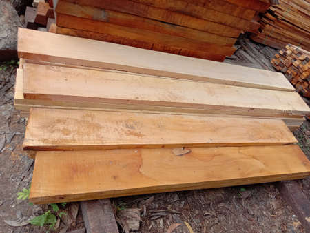 timber stock on saw millの写真素材