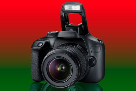 black colored camera closeup for photographyの写真素材