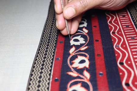 hand craft design on saree with Niddleの写真素材