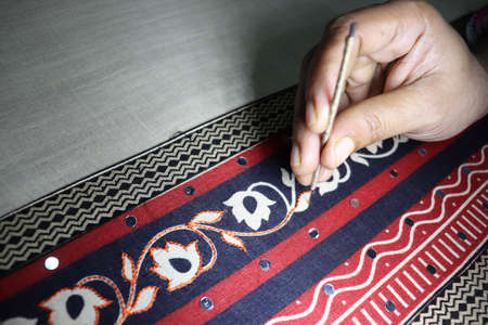 hand craft design on saree with Niddleの写真素材