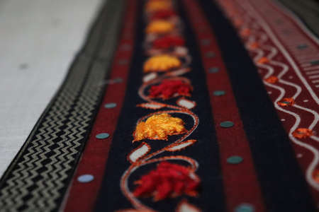 hand craft design on saree with Niddleの写真素材