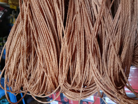 chocolate colored nylon yarn closeup on shop
