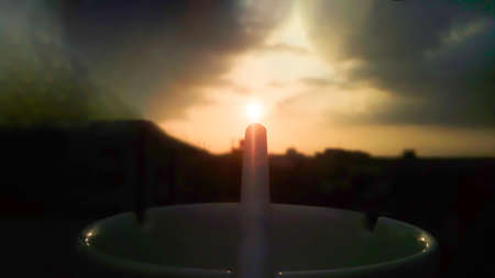 evening sun with orange sky viewの写真素材