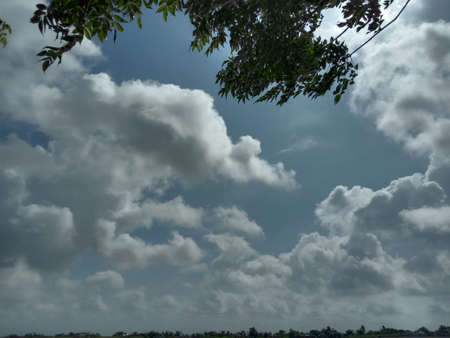 blue sky with white cloud closeupの写真素材