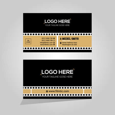 black and orange colored film company business card for directorのイラスト素材