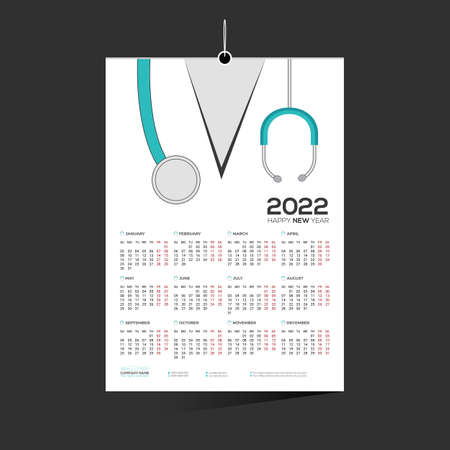 cyan colored 12 month 2022 wall vector doctor calendar design for doctor medicalのイラスト素材