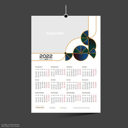 12 month orange colored vector 2022 wall calendar design for any kind of useのイラスト素材