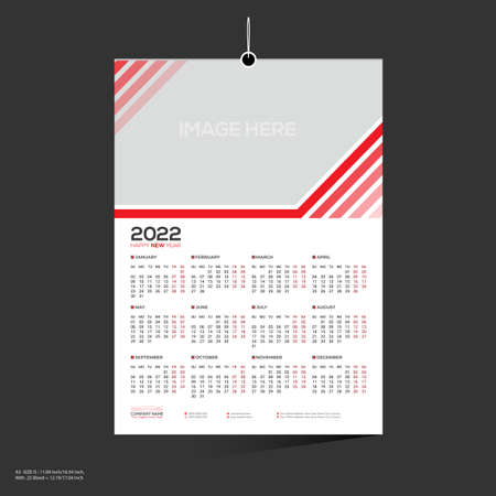 12 month red colored vector 2022 wall calendar design for any kind of useのイラスト素材