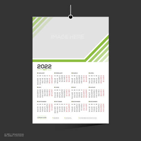 12 month green colored vector 2022 wall calendar design for any kind of useのイラスト素材