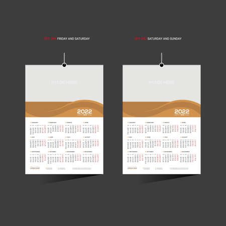 Brown colored 12 month 2022 vector wall calendar design for any kind of useのイラスト素材