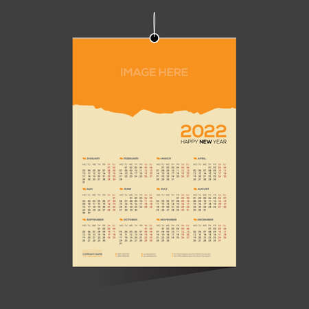 orange colored 12 month 2022 wall calendar vector design for any kind of useのイラスト素材
