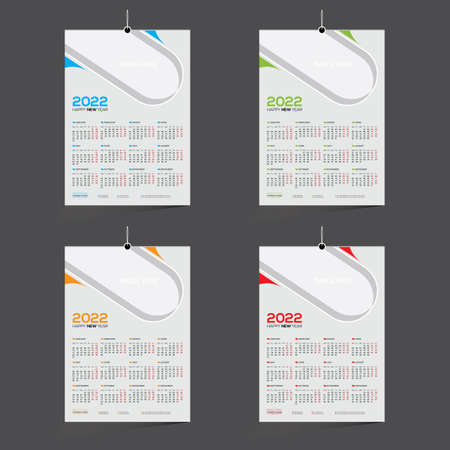 4 Colored 12 Month Wall Vector Calendar 2022 Design For Any Kind of Useのイラスト素材