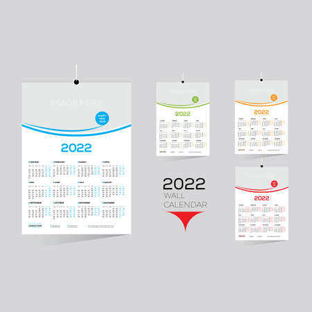 4 colored 12 month 2022 wall calendar for any best kind of useのイラスト素材