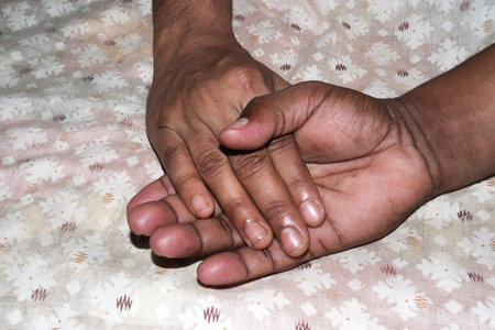 a leg of baby on hand for caring