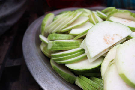 fresh and tasty and healthy sliced guava stock on shop for sellの写真素材