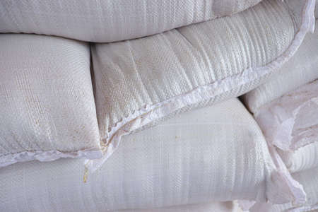 Sack stock of salt on shop for raw leatherの写真素材