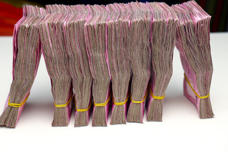 bangladeshi bank note bundle stock on bank