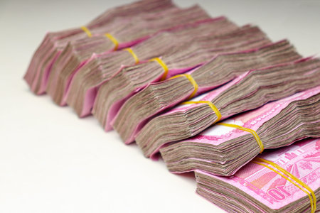 bangladeshi bank note bundle stock on bank