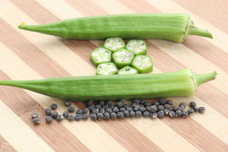 okra stock with leaf and seed on farm for harvest