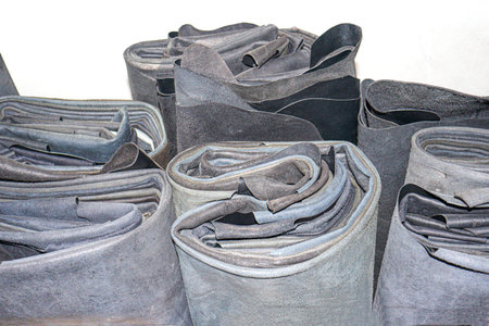 dry leather stock of cow on shop for sellの写真素材