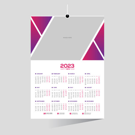 12 month 2023 wall vector calendar design for any kind of useのイラスト素材