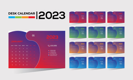 2023 wall vector 12 month 12 page calendar design for any kind of useのイラスト素材