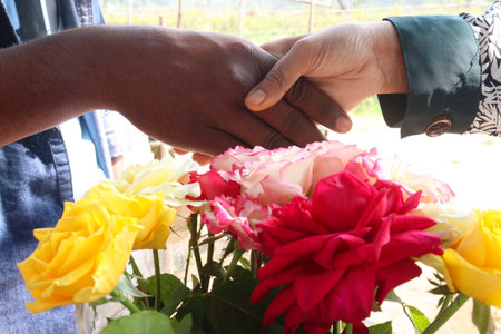 multiple colored rose on shop for sellの写真素材