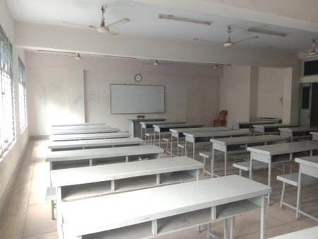 Classroom with white board and chair table for meetingの写真素材