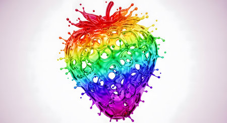 Colorful paint splashing on a fruit. 3d rendering, 3d illustration.の素材