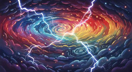 Lightning in the night sky. Abstract background illustration.の素材