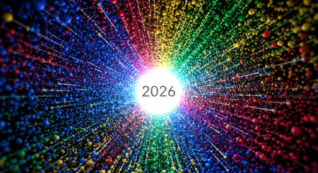 3d illustration of new year 2022 concept with multicolored ballsの素材