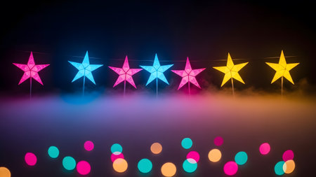 Stars and bokeh on a dark background. 3d renderingの素材