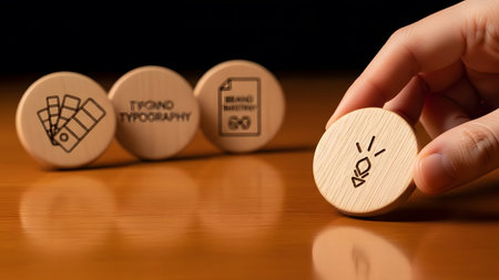 Close-up image of a hand holding a wooden block with the symbol of a lotto gameの素材