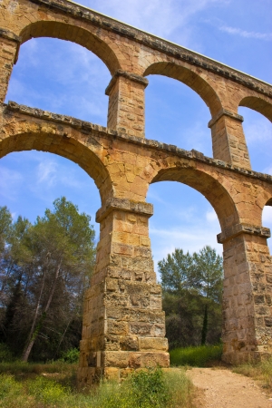 Beautiful view of roman Aqueduct Pont del Diable in Tarragona の写真素材